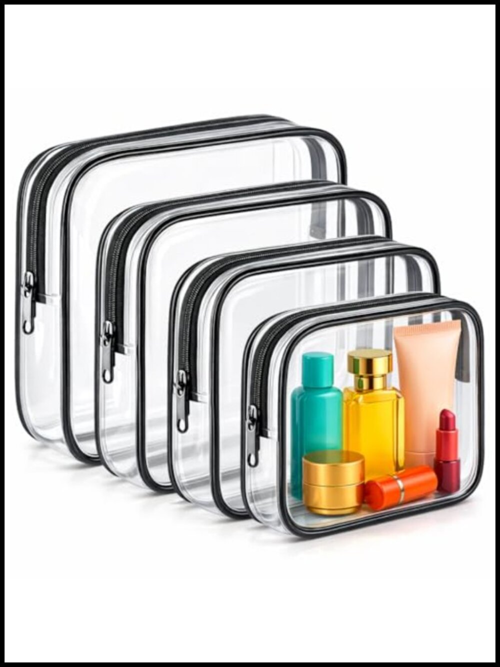 4 Pack Clear PVC Toiletry Bag Set Waterproof Travel Makeup Pouch Zipper